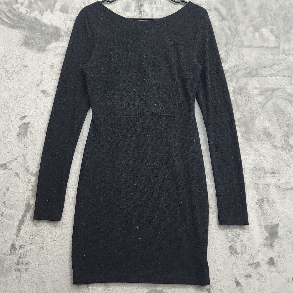 Symphony Dress Womens L Black Glitter Sparkle Open Back Strappy Bodycon Mini